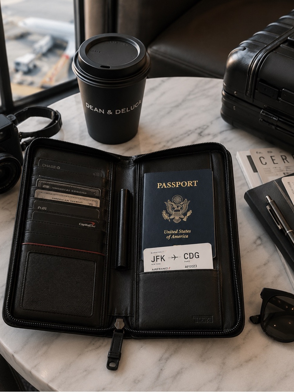 TUMI Zip Around Travel Organizer Passport Wallet Black Ballistic Nylon